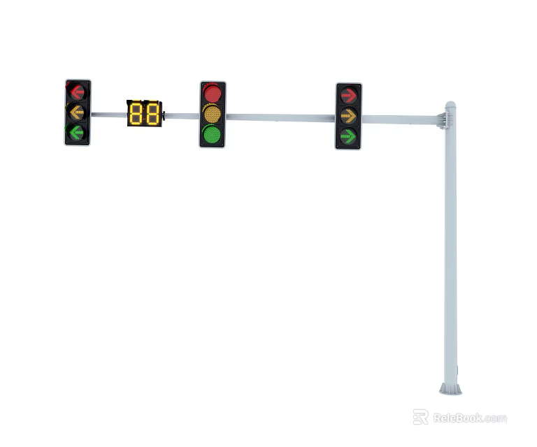 Pole Mounted Outdoor Traffic Signal Light With Three Colored Lamps And Countdown 3d model 
