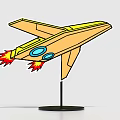 Yellow Airplane Model With Blue Circular Parts Red Flames And Black Base