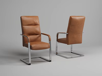 Elegant Modern Brown Leather Office Chair Featuring Sturdy Metal Frame And Comfortable Design 3d model