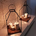 Cozy Decorative Ornament Set With Lantern Shaped Candle Holders On Shelves