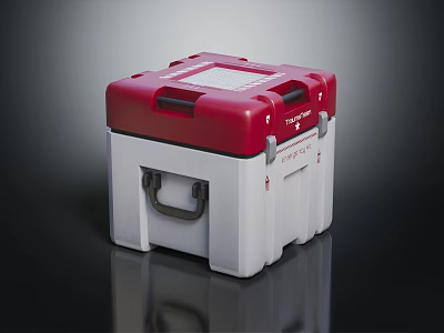 Red And White Medical Transport Container With Secure Handle For Medical Supplies Storage 3d model