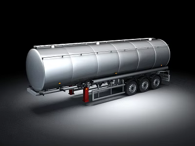 Silver Fuel Tanker Truck For Liquid Transportation With Multiple Wheels 3d model