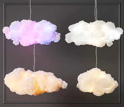 Fluffy Cloud Shaped Pendant Lights With Colorful Glow For Home Interior Decor 3d model