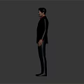 3D Game Movie Character In Black Suit Red Shirt With Yellow Glasses And Gray Background