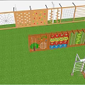 Campus Outdoor Activity Space With Green Lawn Climbing Walls Play Panels And Ladder