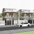 Modern Detached Villa Two Story White And Brown Exterior With Balconies Trees And Greenery