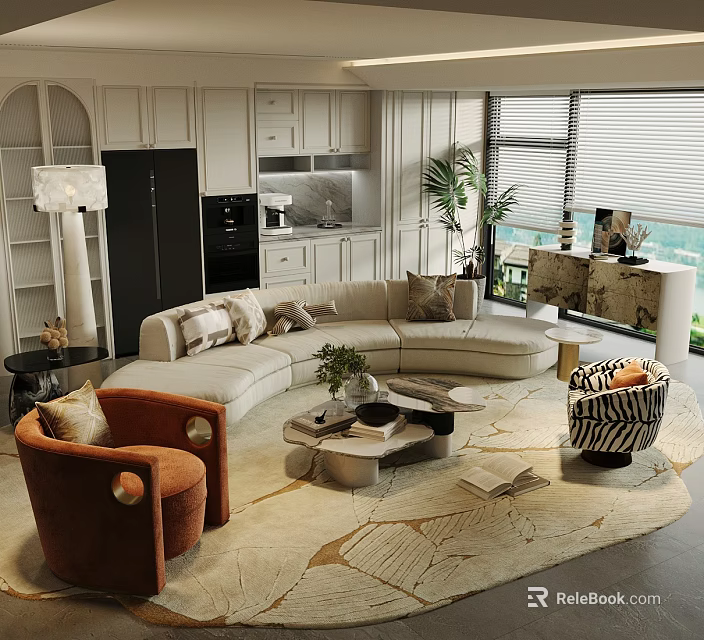 Modern Light Luxury Curved Sofa And Coffee Table Combination For Elegant Spacious Comfortable Living Room 3d model 