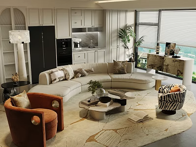 Modern Light Luxury Curved Sofa And Coffee Table Combination For Elegant Spacious Comfortable Living Room 3d model