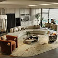 Modern Light Luxury Curved Sofa And Coffee Table Combination For Elegant Spacious Comfortable Living Room