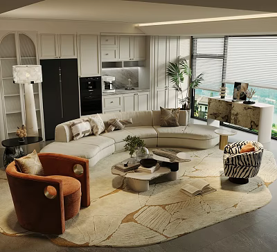 Modern Light Luxury Curved Sofa And Coffee Table Combination For Elegant Spacious Comfortable Living Room 3d model