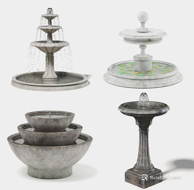 Garden Ornaments Featuring Decorative Tiered Stone Fountains With Classic Design And Ornate Details 3d model 