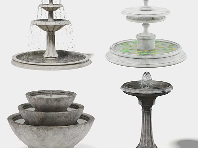 Garden Ornaments Featuring Decorative Tiered Stone Fountains With Classic Design And Ornate Details 3d model