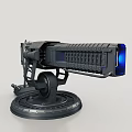 Futuristic Black Machine Gun With Blue Glowing Barrel And Circular Base