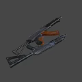 Tactical Assault Rifles With Black Metal Body Orange Wooden Stock And Magazine