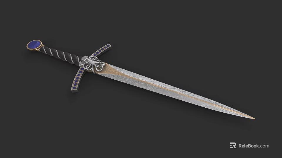 Decorative Medieval Sword With Ornate Hilt Sharp Blade And Gemstone Accents 3d model 