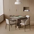 Modern Room Interior With Wooden Cabinet Table Chairs Pendant Lamp And Blinds
