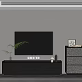 Modern TV Stand With Matching Drawer Cabinet TV Green Plant And Decorative Items In Living Room