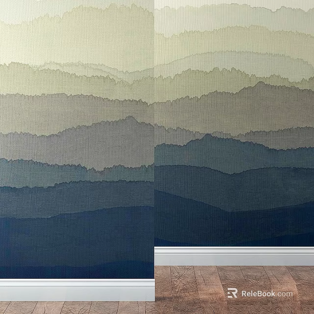 Wall Decorative Panel with Layered Mountain Patterns and Gradient Green Blue Tones 3d model 