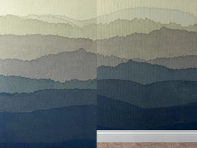 Wall Decorative Panel with Layered Mountain Patterns and Gradient Green Blue Tones 3d model