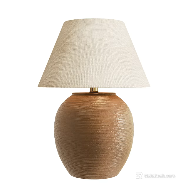 Modern Table Lamp With Beige Textured Shade And Brown Ceramic Base 3d model 