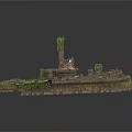 Ancient Stone Ruins with Tall Pillar and Green Vines on Platform