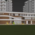 High Rise Modern Residential Complex with Kindergarten Green Lawn and Playground Area
