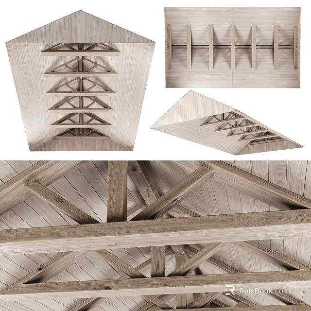 Wooden Ceiling Design With Truss Structure And Beam Details For Interior Spaces 3d model 