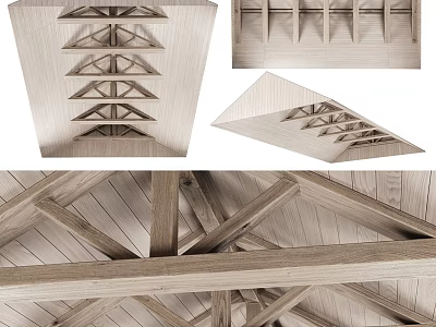 Wooden Ceiling Design With Truss Structure And Beam Details For Interior Spaces 3d model