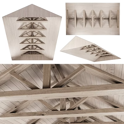 Wooden Ceiling Design With Truss Structure And Beam Details For Interior Spaces 3d model