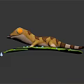 Cartoon Lizard Lying On Green Leaf With Water Droplets And Dark Background 3d model