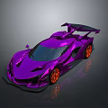 Shiny Purple Sports Car Featuring Metallic Finish Orange Wheels And Large Rear Spoiler
