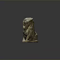 Ancient Sitting Stone Lion Statue With Intricate Carved Details And Dark Background