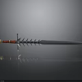 Decorative Medieval Sword With Silver Blade Red Hilt And Spiked Design