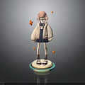 Child With Pink Hair Pink Coat And Blue Dress On Orange Elements Base