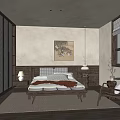 Serene Wooden Bedroom Interior Design With Platform Bed Hanging Painting Bedside Tables And Window