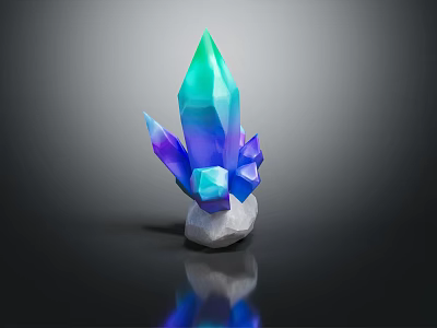 Iridescent Polyhedral Crystal Structure With White Base Pedestal And Black Background Reflection 3d model