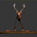 3D Deer Model With Large Antlers Standing On Circular Base With Pink Flowers