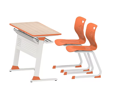Modern Desk And Chair Set With Light Wood Tabletop White Frame And Orange Accents 3d model