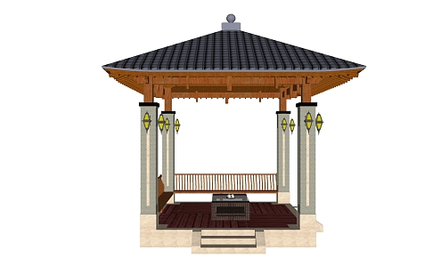 Chinese style pavilion combination 3d model