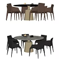 Modern Dining Table Set with Marble Top Brown Black Chairs and Camera Books 3d model