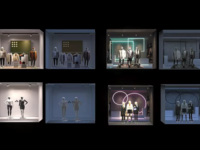 Modern Store Windows With Various Dressed Mannequins Creative Clothing Displays And Lighting 3d model