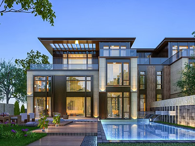 Luxury Modern Detached Villa With Swimming Pool And Outdoor Lounge Area 3d model