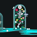 Colorful Birdcage Shaped Decor With Spring Flowers Butterflies Fairy And White Balls