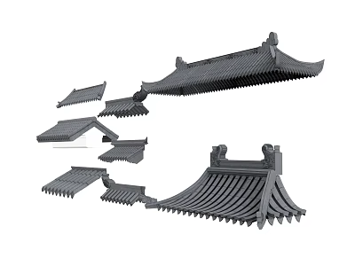 Chinese Traditional Architectural Roof Components Featuring Eaves And Tile Structures 3d model