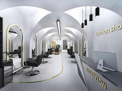 Modern Fashion Beauty Salon Interior With Arched Ceilings Reception Mirrors And Styling Chairs 3d model