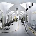 Modern Fashion Beauty Salon Interior With Arched Ceilings Reception Mirrors And Styling Chairs