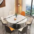 Modern Round Marble Dining Table Set With Beige Orange Grey Chairs Floor Lamp City View