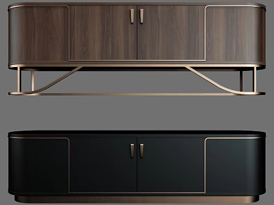 Modern Elegant TV Stand With Wooden And Black Finish Cabinets And Metal Legs 3d model