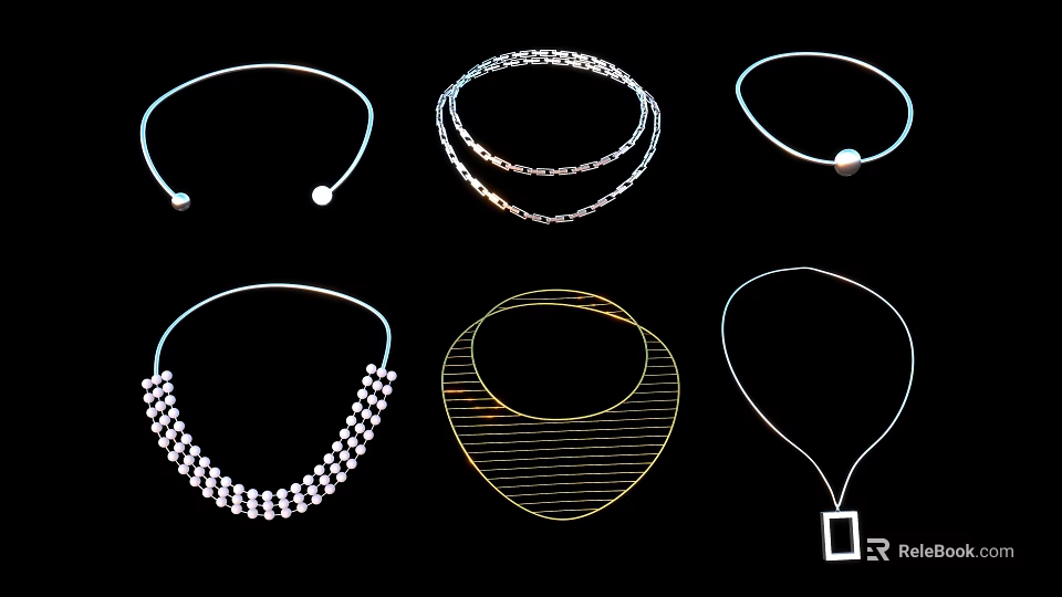 Elegant Fashionable Necklaces Collection With Geometric Pendants Multi layer Chains And Beaded Details 3d model 