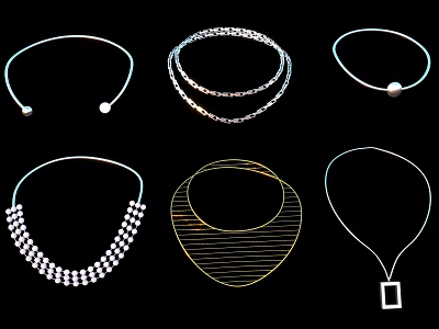 Elegant Fashionable Necklaces Collection With Geometric Pendants Multi layer Chains And Beaded Details 3d model